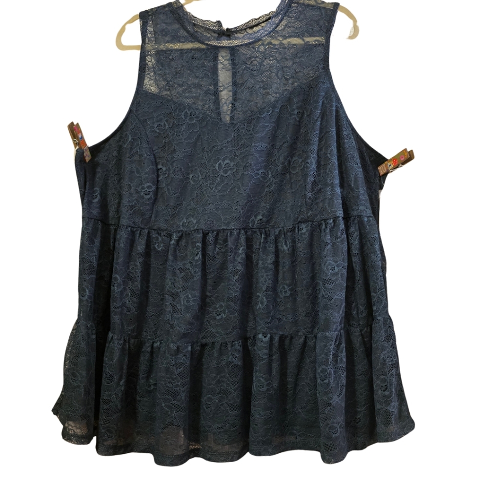 Torrid Blue Sleeveless Tiered Tank Top